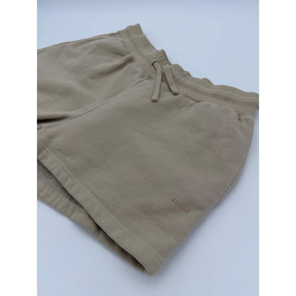 Sacre Women's Fleece Lounge Sweat Shorts Tan Beige Drawstring Pockets Medium